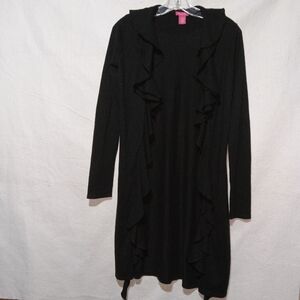 Definite View Women's Open Front Black Ruffled Cardigan Size S Silk Cashmere